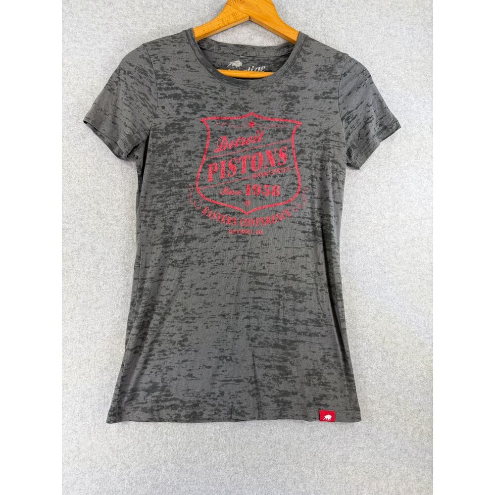 Sportiqe Detroit Pistons Women’s L Gray Burnout Graphic T-Shirt NBA 3573